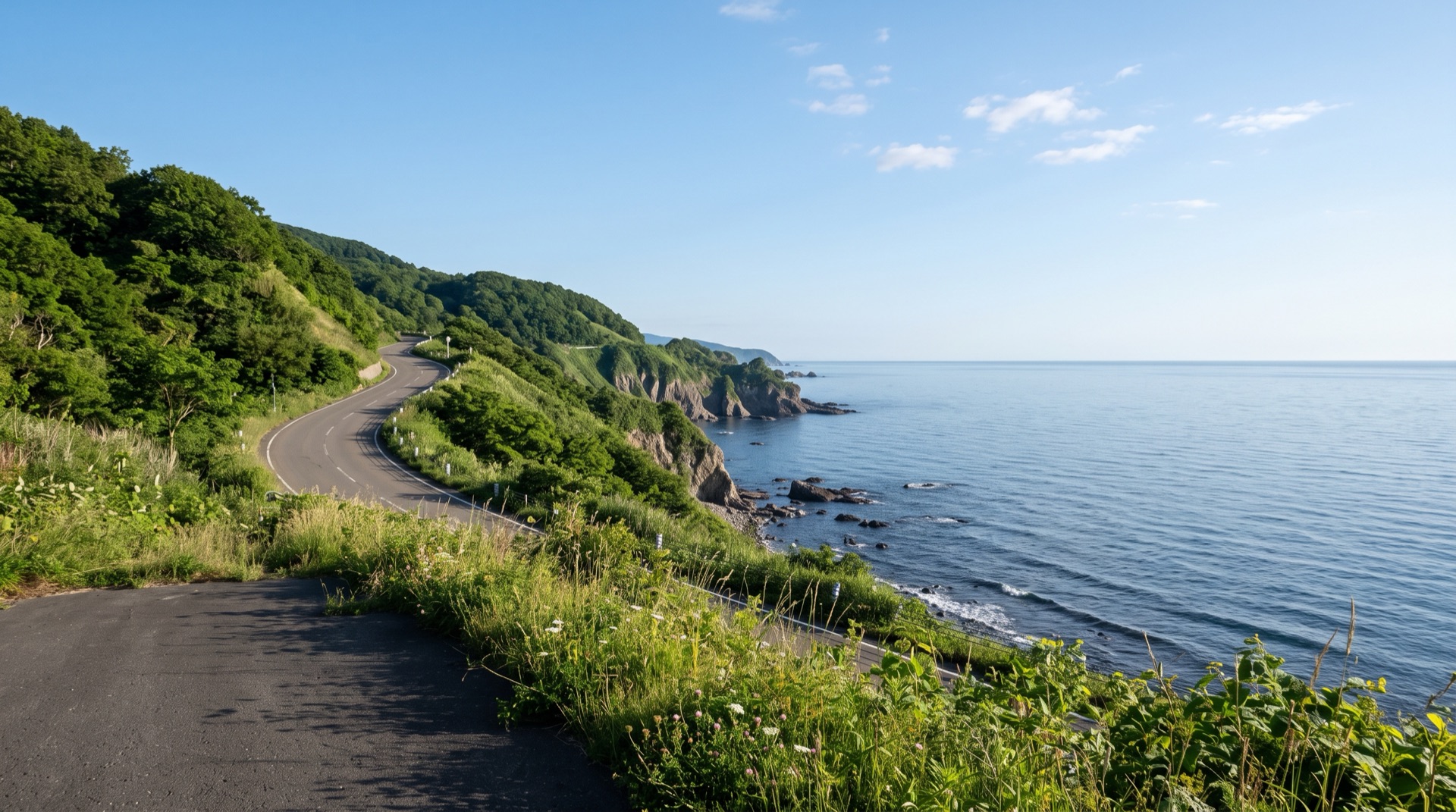 宿へ向かう海沿いの道