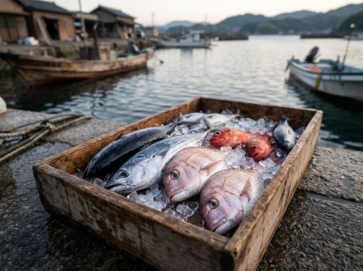 港で揚がった魚介